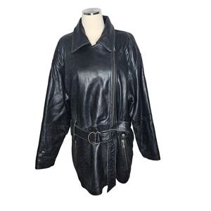 Express Vintage Black Leather Belted Moto Jacket Thinsulate Lined Womens Large